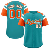 Custom Aqua Orange Contrast Raglan Sleeves Authentic Baseball Jersey