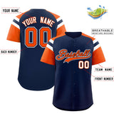 Custom Navy Orange Contrast Raglan Sleeves Authentic Baseball Jersey