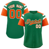 Custom Kelly Green Orange Contrast Raglan Sleeves Authentic Baseball Jersey