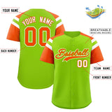 Custom Neon Green Orange Contrast Raglan Sleeves Authentic Baseball Jersey