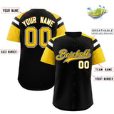 Custom Black Gold Contrast Raglan Sleeves Authentic Baseball Jersey
