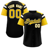 Custom Black Gold Contrast Raglan Sleeves Authentic Baseball Jersey