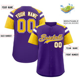 Custom Purple Gold Contrast Raglan Sleeves Authentic Baseball Jersey