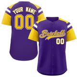 Custom Purple Gold Contrast Raglan Sleeves Authentic Baseball Jersey
