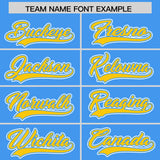 Custom Powder Blue Gold Contrast Raglan Sleeves Authentic Baseball Jersey