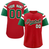 Custom Red Kelly Green Contrast Raglan Sleeves Authentic Baseball Jersey