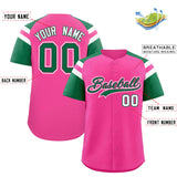 Custom Pink Kelly Green Contrast Raglan Sleeves Authentic Baseball Jersey