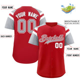 Custom Red Silver Contrast Raglan Sleeves Authentic Baseball Jersey