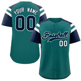 Custom Aqua Navy Contrast Raglan Sleeves Authentic Baseball Jersey