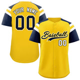 Custom Gold Navy Contrast Raglan Sleeves Authentic Baseball Jersey
