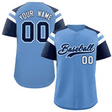 Custom Light Blue Navy Contrast Raglan Sleeves Authentic Baseball Jersey