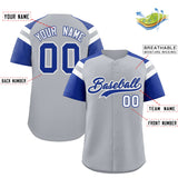 Custom Silver Royal Contrast Raglan Sleeves Authentic Baseball Jersey