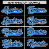 Custom Black Powder Blue Contrast Raglan Sleeves Authentic Baseball Jersey