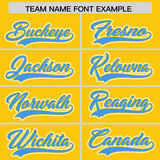 Custom Gold Powder Blue Contrast Raglan Sleeves Authentic Baseball Jersey