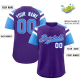 Custom Purple Powder Blue Contrast Raglan Sleeves Authentic Baseball Jersey