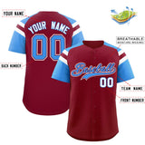 Custom Crimson Powder Blue Contrast Raglan Sleeves Authentic Baseball Jersey