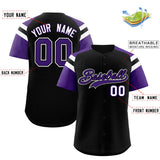 Custom Black Purple Contrast Raglan Sleeves Authentic Baseball Jersey