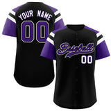 Custom Black Purple Contrast Raglan Sleeves Authentic Baseball Jersey