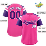 Custom Pink Purple Contrast Raglan Sleeves Authentic Baseball Jersey