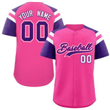 Custom Pink Purple Contrast Raglan Sleeves Authentic Baseball Jersey