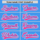 Custom Powder Blue Pink Contrast Raglan Sleeves Authentic Baseball Jersey