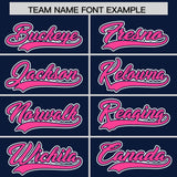 Custom Navy Pink Contrast Raglan Sleeves Authentic Baseball Jersey