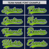 Custom Navy Neon Green Contrast Raglan Sleeves Authentic Baseball Jersey