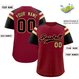 Custom Crimson Black Contrast Raglan Sleeves Authentic Baseball Jersey