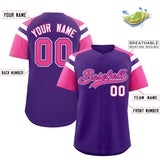 Custom Purple Pink Contrast Raglan Sleeves Authentic Baseball Jersey