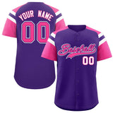 Custom Purple Pink Contrast Raglan Sleeves Authentic Baseball Jersey