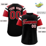 Custom Black Red Contrast Raglan Sleeves Authentic Baseball Jersey