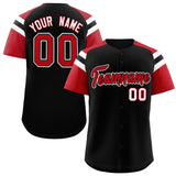 Custom Black Red Contrast Raglan Sleeves Authentic Baseball Jersey