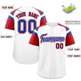 Custom White Red Contrast Raglan Sleeves Authentic Baseball Jersey