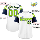 Custom White Navy Contrast Raglan Sleeves Authentic Baseball Jersey