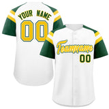 Custom White Green Contrast Raglan Sleeves Authentic Baseball Jersey