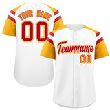 Custom White Yellow Contrast Raglan Sleeves Authentic Baseball Jersey