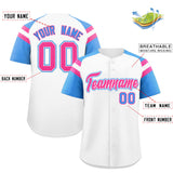 Custom White Powder Blue Contrast Raglan Sleeves Authentic Baseball Jersey
