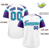 Custom White Purple Contrast Raglan Sleeves Authentic Baseball Jersey