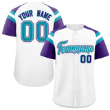 Custom White Purple Contrast Raglan Sleeves Authentic Baseball Jersey