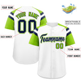 Custom White Neon Green Contrast Raglan Sleeves Authentic Baseball Jersey
