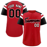 Custom Red Black Contrast Raglan Sleeves Authentic Baseball Jersey