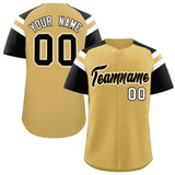 Custom Old Gold Black Contrast Raglan Sleeves Authentic Baseball Jersey