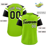 Custom Neon Green Black Contrast Raglan Sleeves Authentic Baseball Jersey