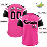Custom Pink Black Contrast Raglan Sleeves Authentic Baseball Jersey
