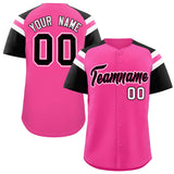 Custom Pink Black Contrast Raglan Sleeves Authentic Baseball Jersey