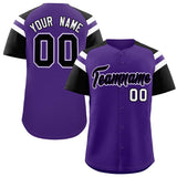 Custom Purple Black Contrast Raglan Sleeves Authentic Baseball Jersey