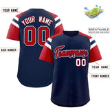 Custom Navy Red Contrast Raglan Sleeves Authentic Baseball Jersey