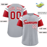 Custom Silver Red Contrast Raglan Sleeves Authentic Baseball Jersey