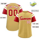 Custom Old Gold Red Contrast Raglan Sleeves Authentic Baseball Jersey