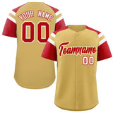 Custom Old Gold Red Contrast Raglan Sleeves Authentic Baseball Jersey